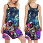Hippie Peaceful Spirit Into Galaxy Sky V-Neck Sleeveless Cami Dress For Beach Travel And Free Spirited Outfits