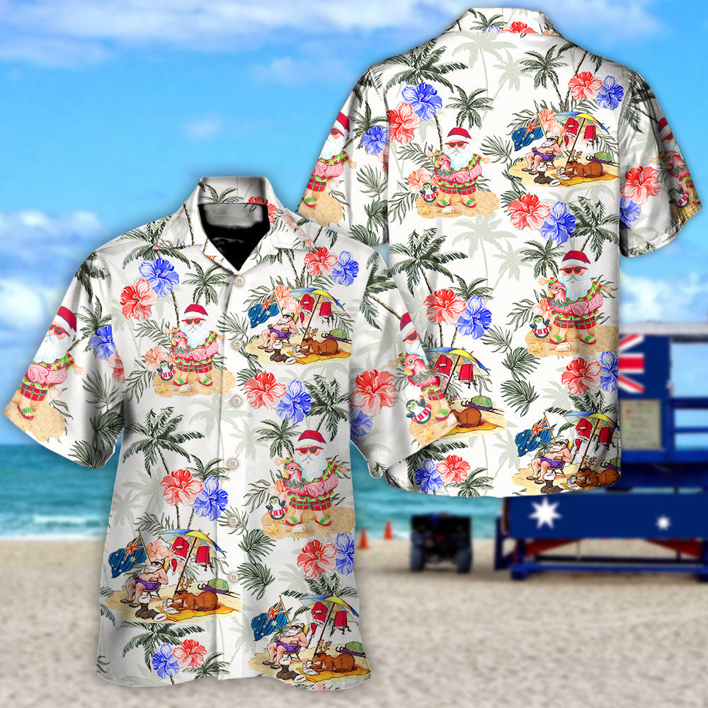 Christmas July Santa Beach Hawaiian Shirt For Summer Vacation, Beach Travel, And Casual Wear