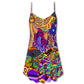 Hippie Colorful Love Life V-Neck Sleeveless Cami Dress For Beach Days Festivals And Comfortable Bohemian Outfits