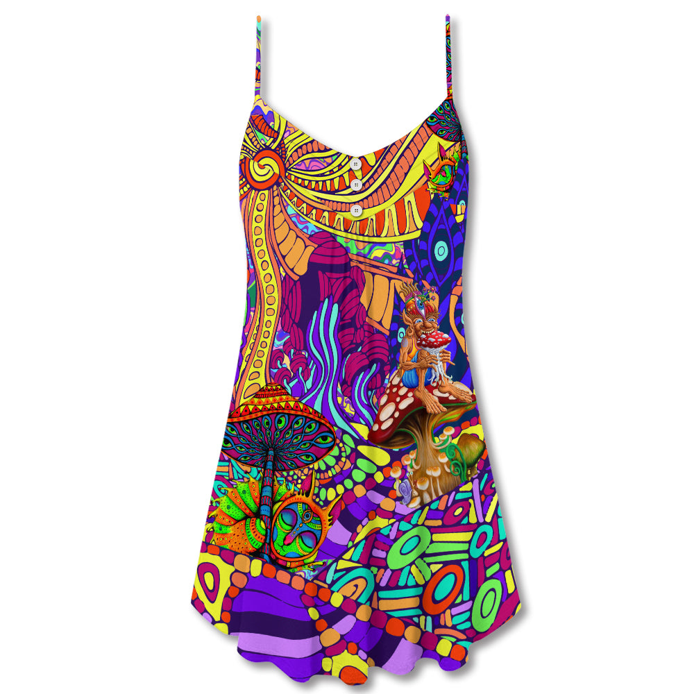 Hippie Colorful Love Life V-Neck Sleeveless Cami Dress For Beach Days Festivals And Comfortable Bohemian Outfits