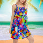 Cat Colorful Rainbow V-Neck Sleeveless Cami Dress For Beach Trips And Charming Warm Weather Outfits