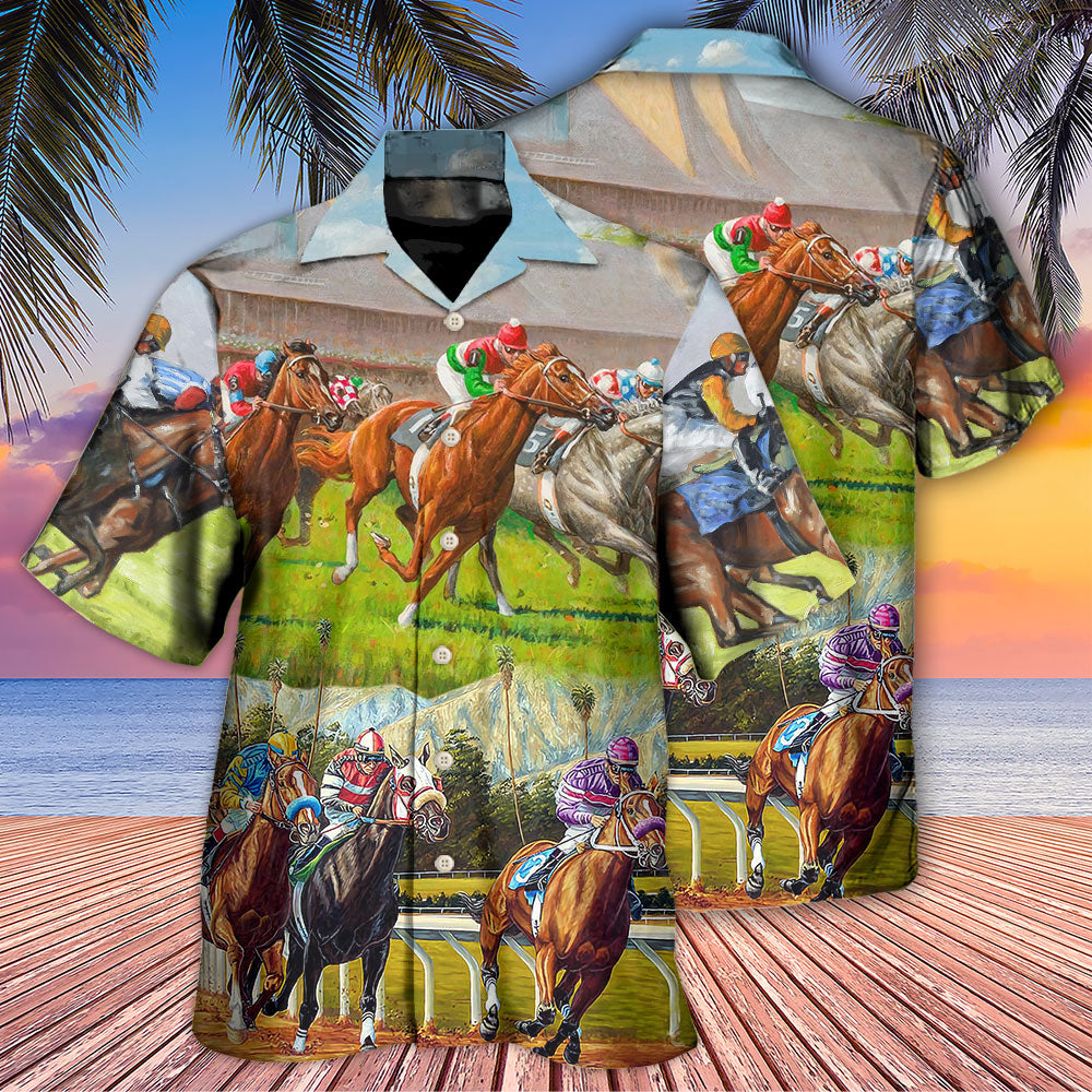 Horse Racing Hawaiian Shirt Creative Print View For Coastal Travel
