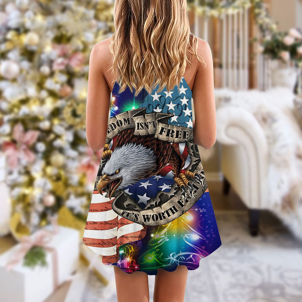 Freedom Christmas Patriotic Theme V-Neck Sleeveless Cami Dress For Holiday Parties And Relaxed Vacation Wear