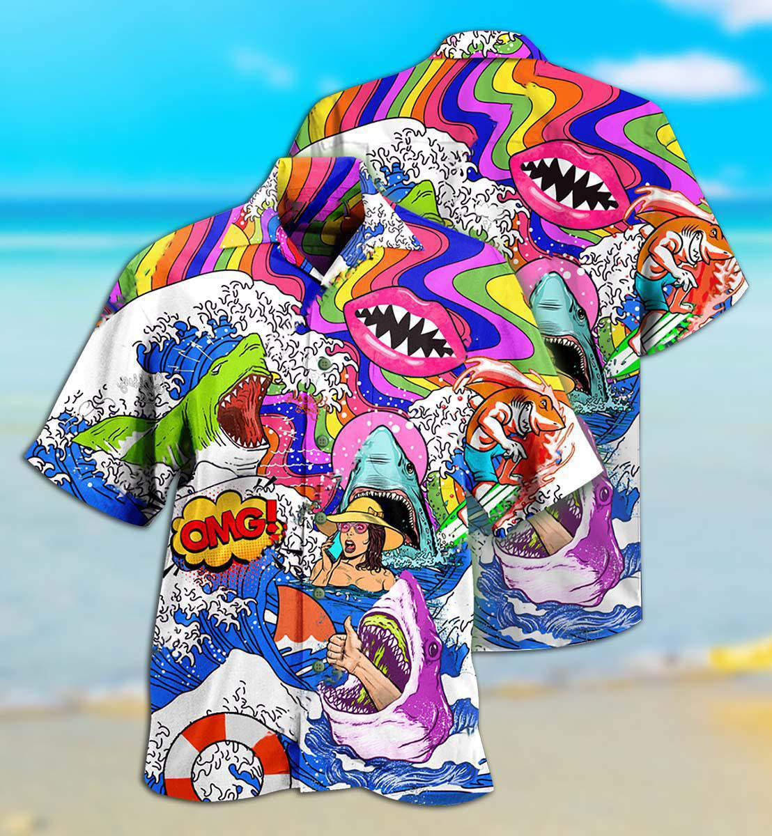 Bohemian Shark Girl Hawaiian Shirt Artwork View For Weekend Travel And Beach Style