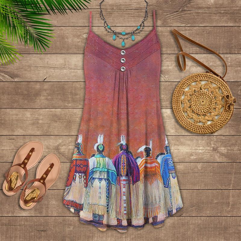 Native People Love Pink V-Neck Sleeveless Cami Dress For Parties And Relaxed Everyday Styling