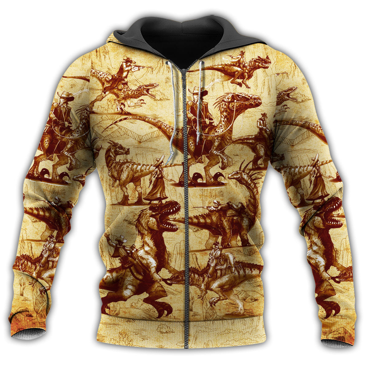 Cowboy Dinosaur Desert Fun Hoodie For Rustic Travel Casual Adventures And Gift Giving