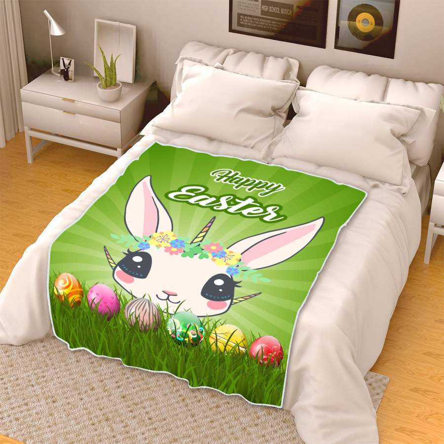 Easter Unicorn Easter Flannel Blanket For Cozy Bedroom Sofa Decor