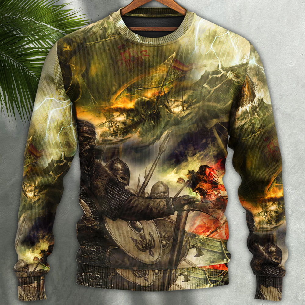 Viking Warrior Lightning Sweater For Weekend Adventures Outdoor Events And Thoughtful Gifts