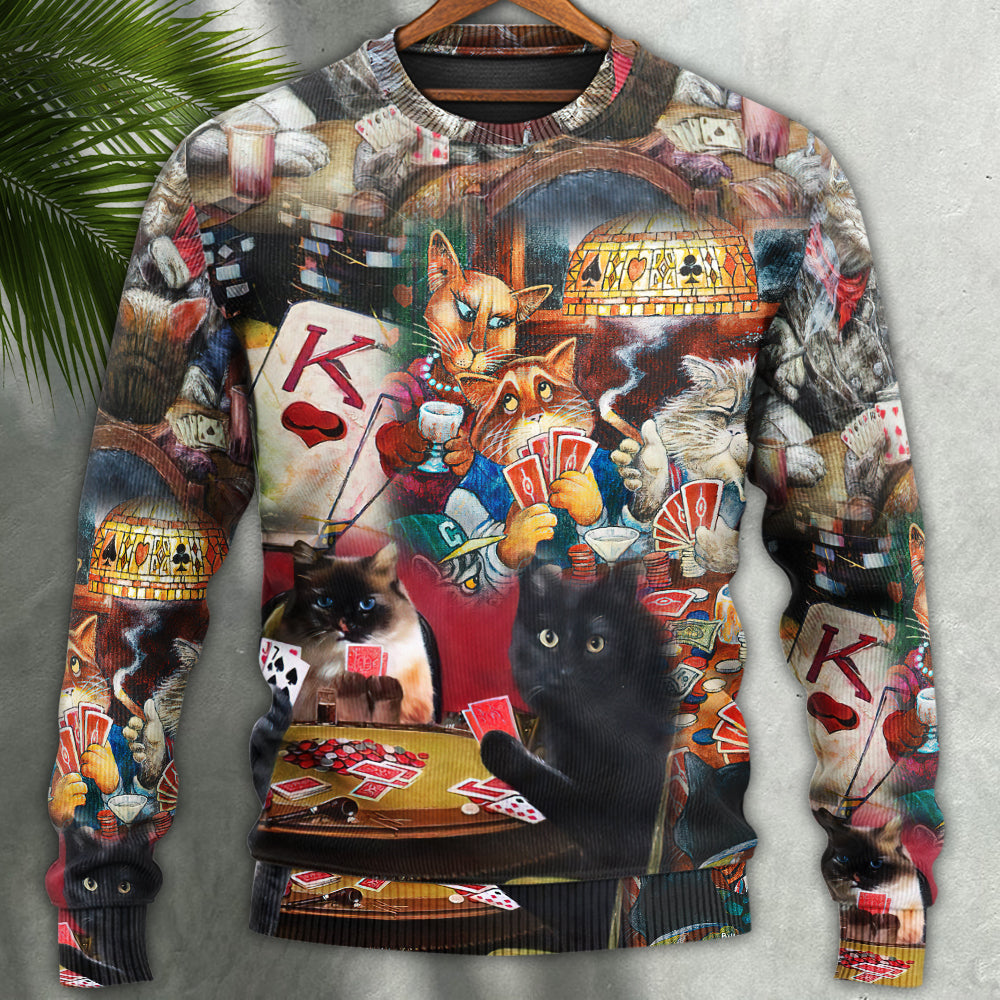 Cats Playing Poker Sweater For Everyday Outfits Seasonal Parties And Thoughtful Gifting