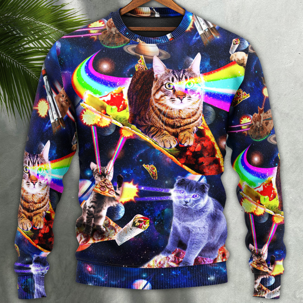 Space Galaxy Cat Food Ride Sweater For Outdoor Activities Weekend Trips And Relaxed Everyday Outfits