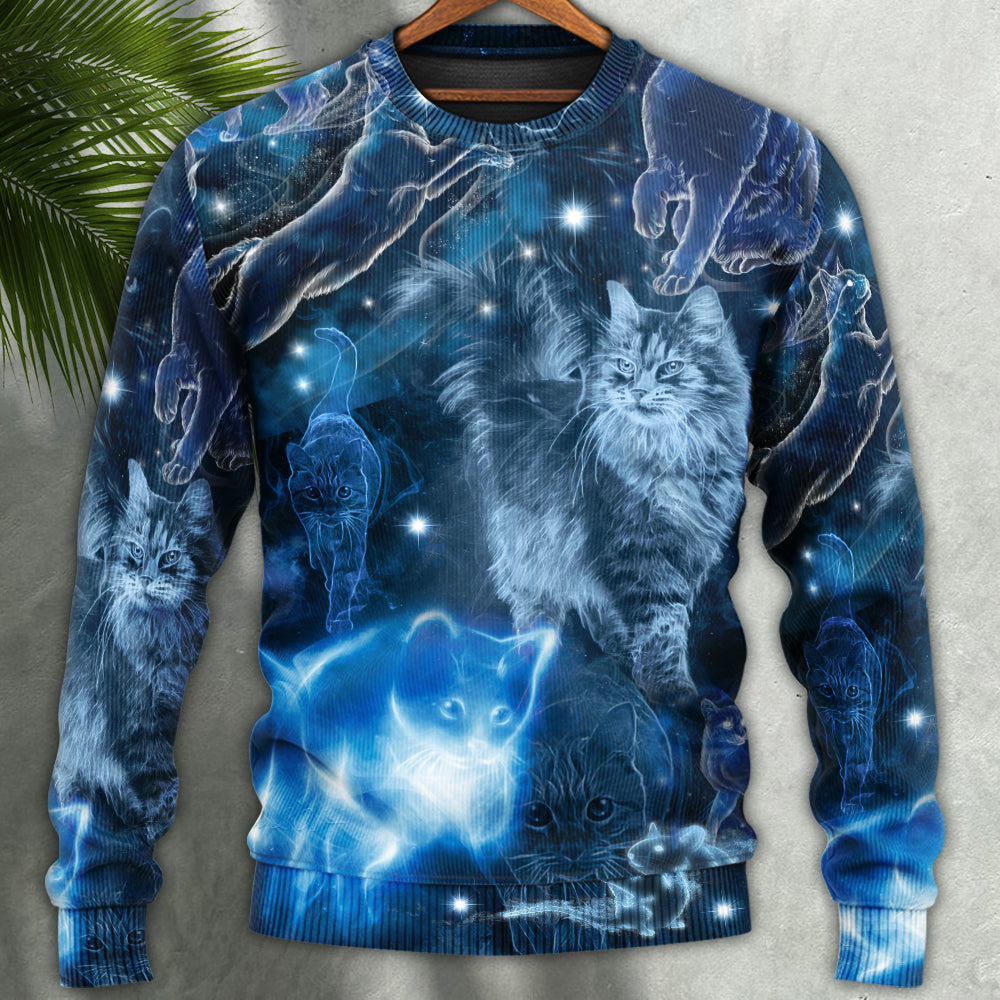 Blue Neon Cat Sweater For Playful Everyday Outfits Travel And Comfortable Daily Wear