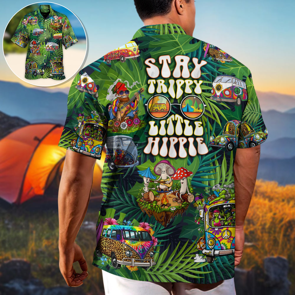 Tropical Funny Camping Hippie Stay Trippy Hawaiian Shirt Collar And Front View For Thoughtful Gifting