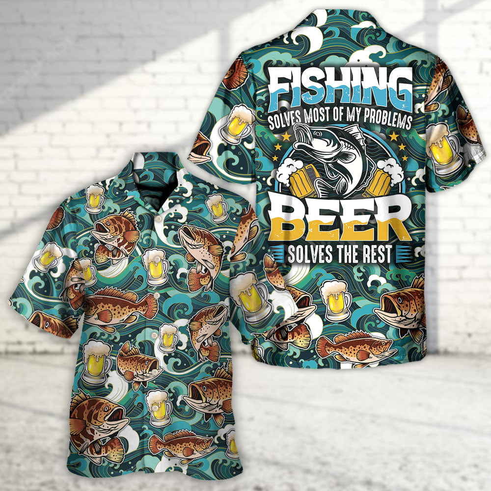 Fishing Beer Hawaiian Shirt Pattern Detail For Outdoor Gatherings