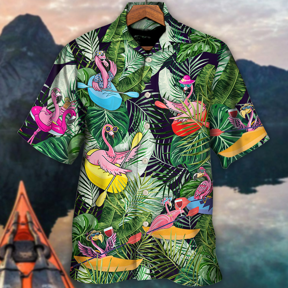 Tropical Funny Kayaking Flamingo Water Hawaiian Shirt Creative Print View For Casual Outings