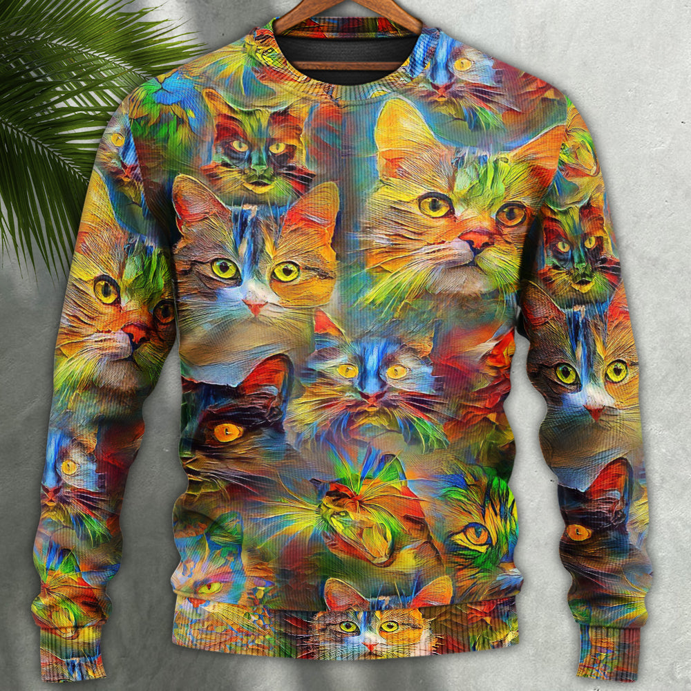 Colorful Cat Sweater For Casual Styling Weekend Outings And Creative Gift Giving