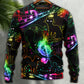 Black Cat Magical Light Music Notes Sweater For Holidays Parties And Comfortable Everyday Wear