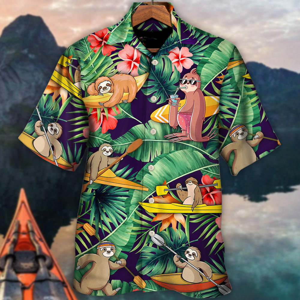 Tropical Funny Kayaking Sloth Hawaiian Shirt Creative Print View For Warm Weather Events