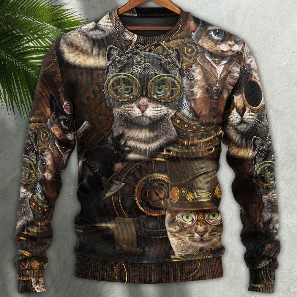 Steampunk Vintage Cat Sweater For Playful Everyday Outfits Travel And Comfortable Daily Wear
