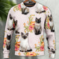 Tropical Floral Siamese Cat Sweater For Distinctive Animal Artwork Holidays And Thoughtful Gifts
