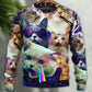 Flying Battle Cat Fantasy Sweater For Animal Lovers Casual Wear Holidays And Thoughtful Gifting