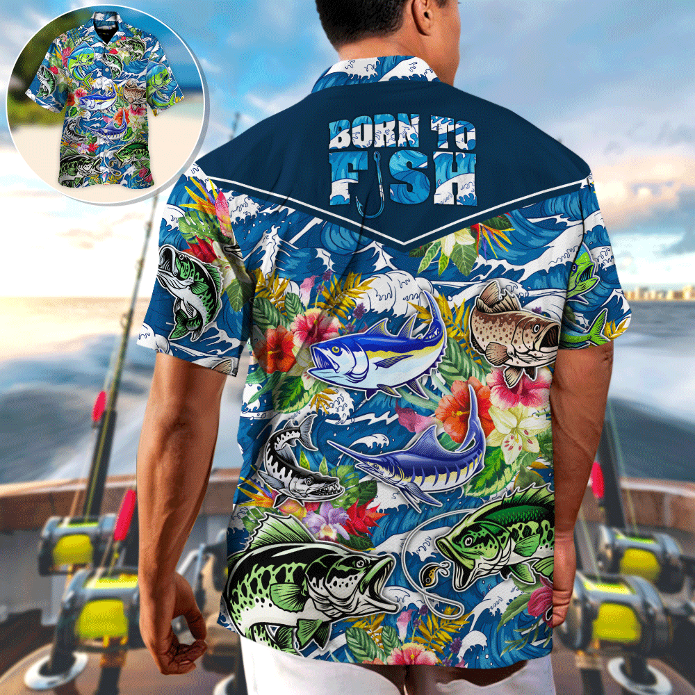 Tropical Coastal Fishing Activity Hawaiian Shirt For Summer Vacation, Beach Travel, And Casual Wear