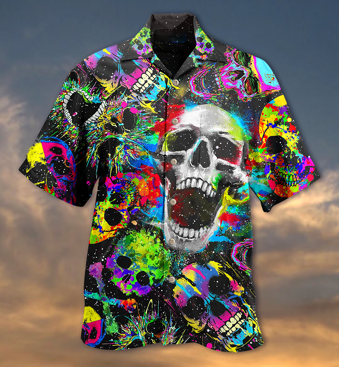 Skull Hawaiian Shirt With All Over Print For Tropical Parties Vacation Travel And Casual Summer