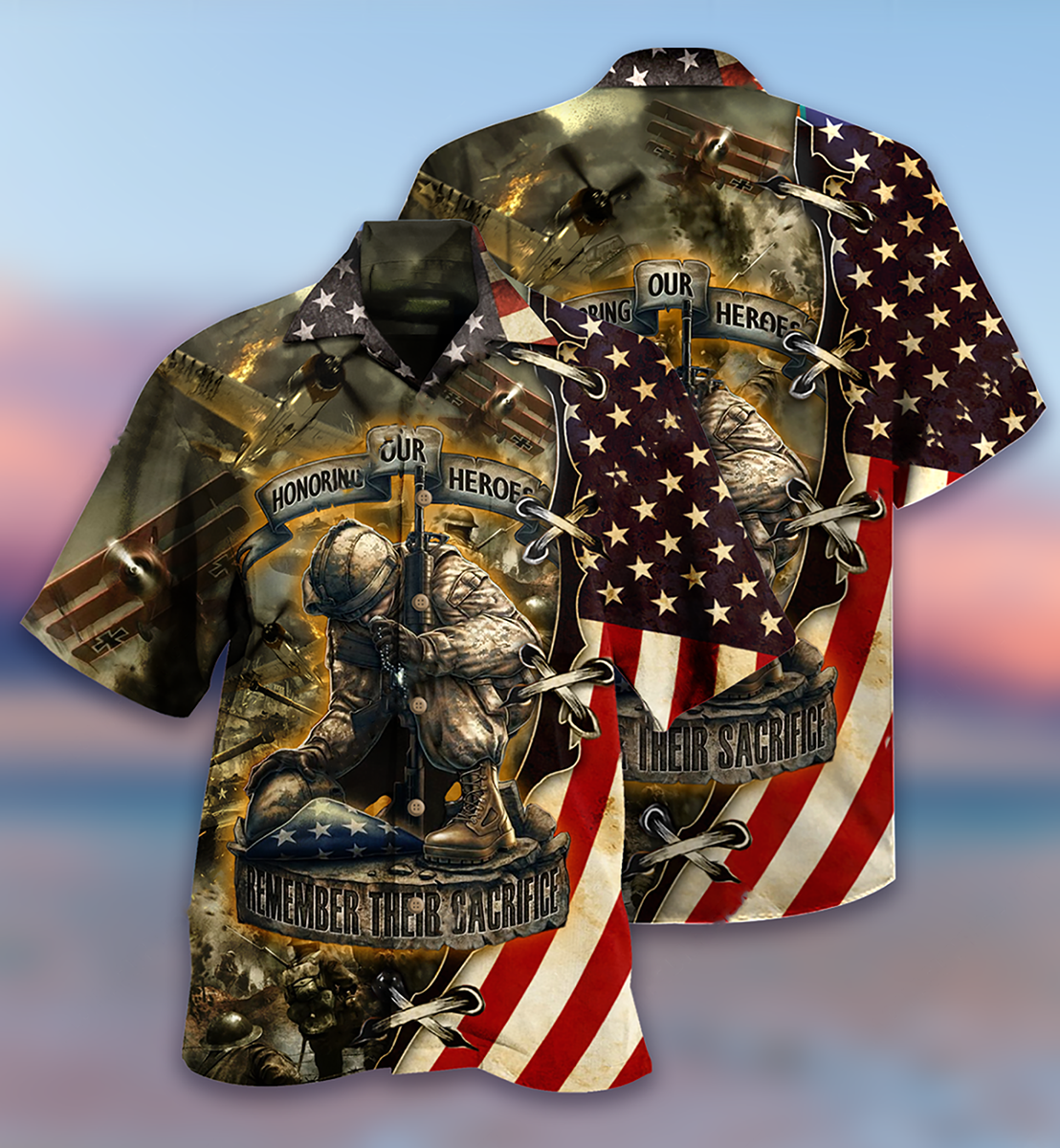 Dark Veteran Honoring Heros Hawaiian Shirt Pattern Detail For Vacation Travel And Daily Wear
