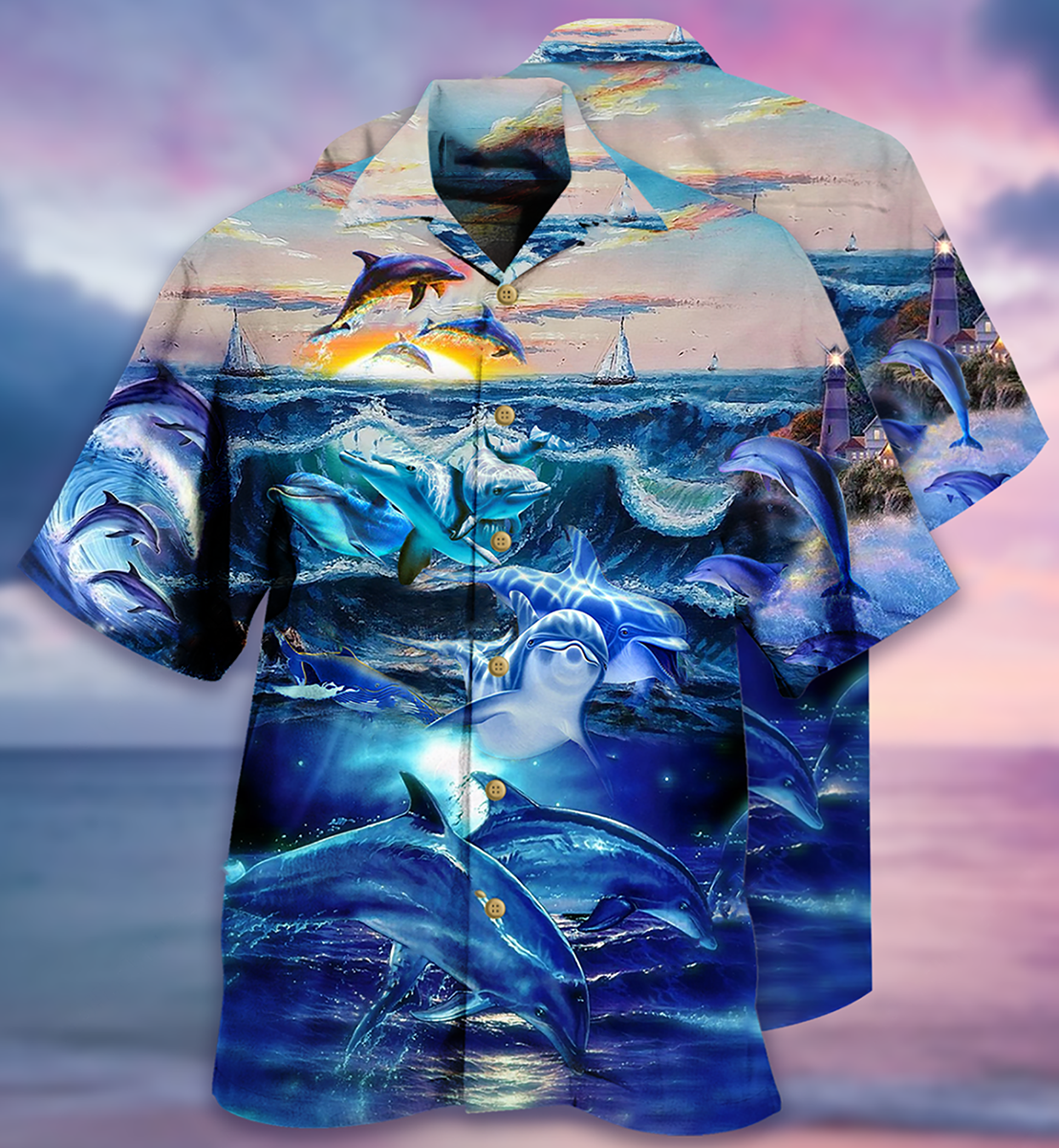 Dolphin Ocean Hawaiian Shirt Pattern View For Lightweight Everyday Style