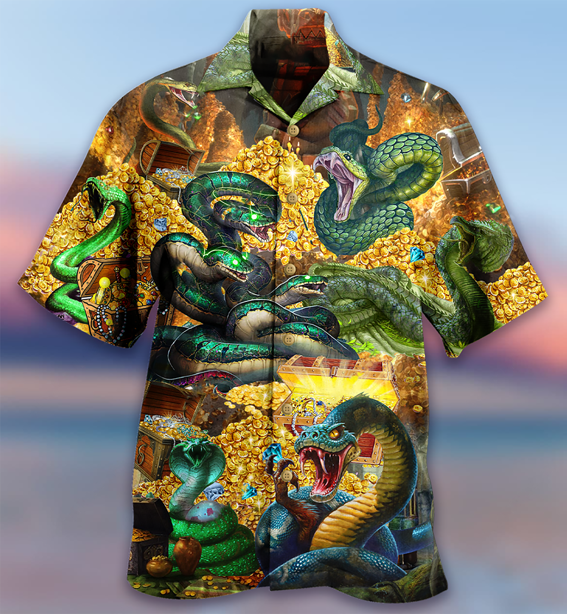 Gold Snake Hawaiian Shirt With Detailed Graphic For Tropical Getaways Outdoor Fun And Everyday Wear