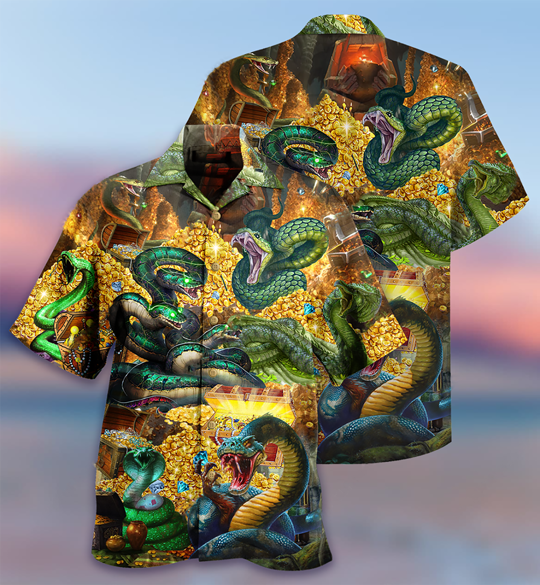 Gold Snake Hawaiian Shirt With All Over Print For Tropical Getaways Outdoor Fun And Everyday Wear