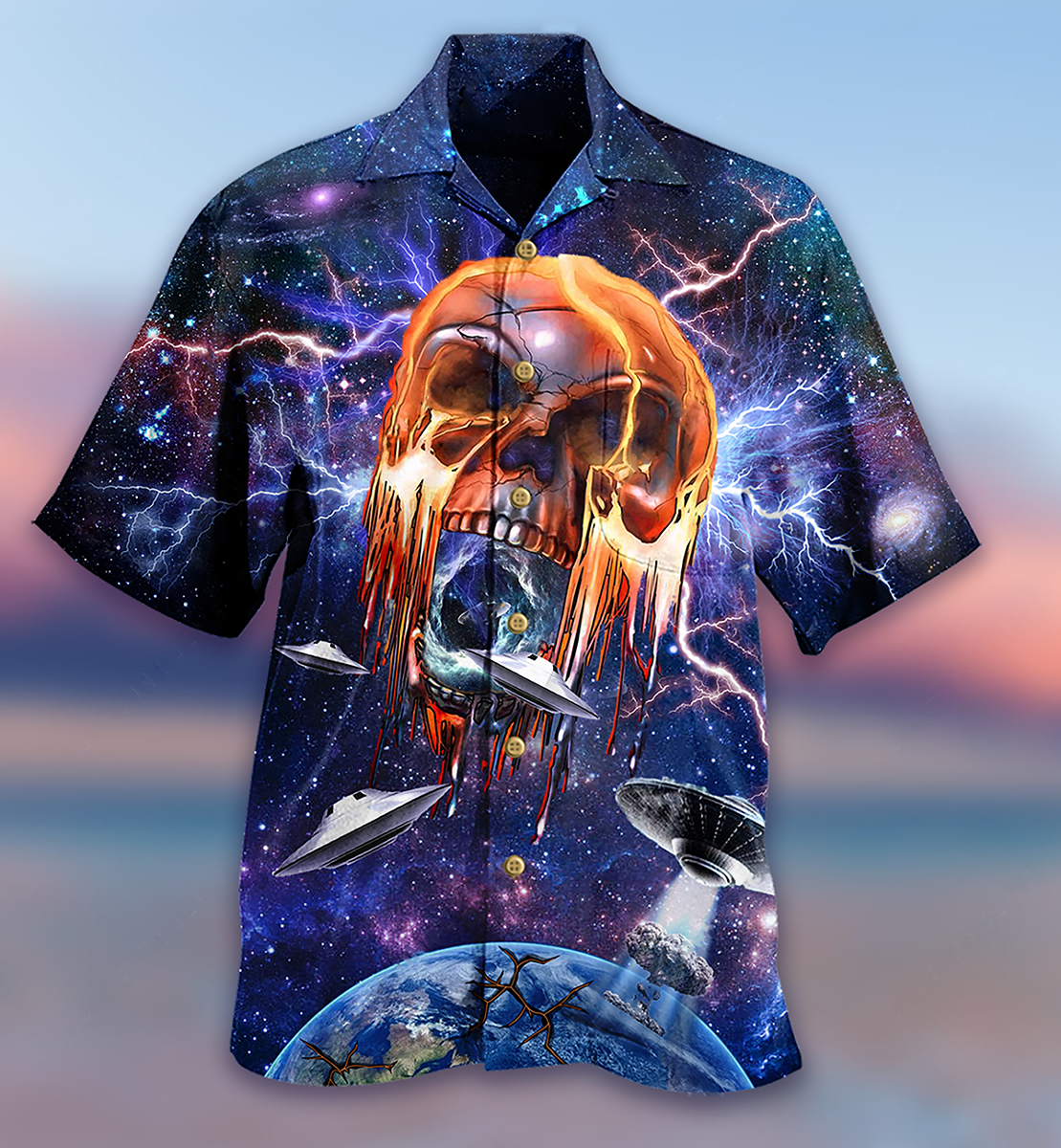 Galaxy Skull Hawaiian Shirt With All Over Print For Island Trips Summer Gatherings And Comfortable Daily Wear