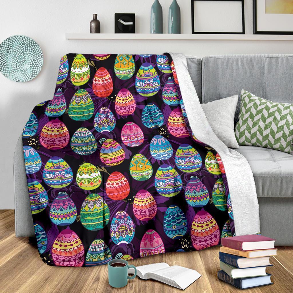 Colorful Easter Egg Pattern Flannel Blanket For Cozy Bedroom Sofa Decor