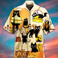Black Yellow Cat Dinner Hawaiian Shirt Pattern View For Lightweight Everyday Style