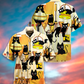 Black Yellow Cat Dinner Hawaiian Shirt Artwork Detail For Tropical Trips And Casual Outings