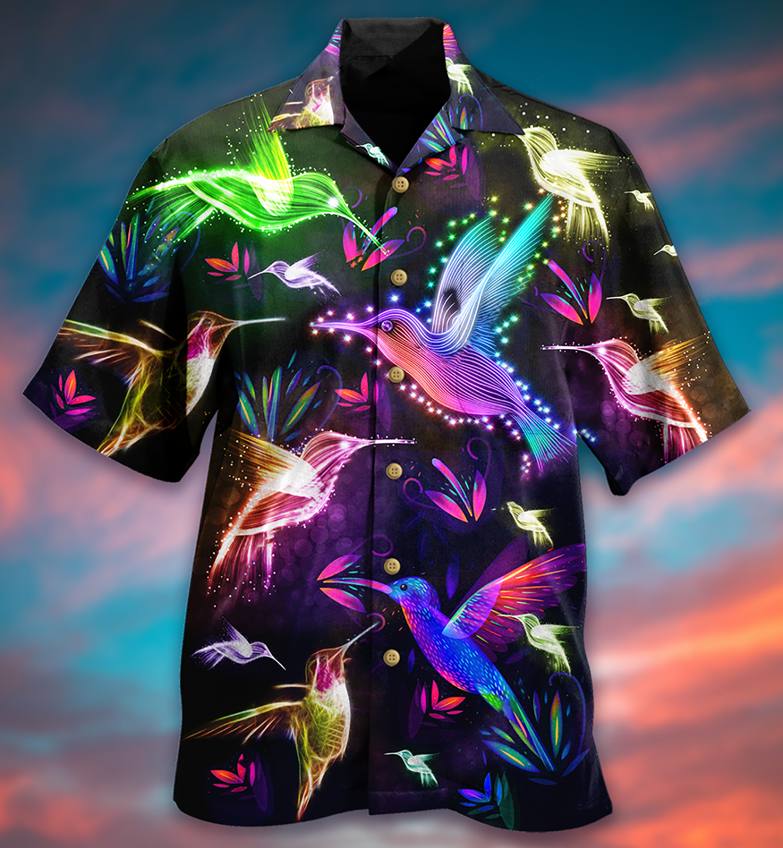 Hummingbird Night Hawaiian Shirt Pattern Detail For Summer Holidays And Outdoor Fun