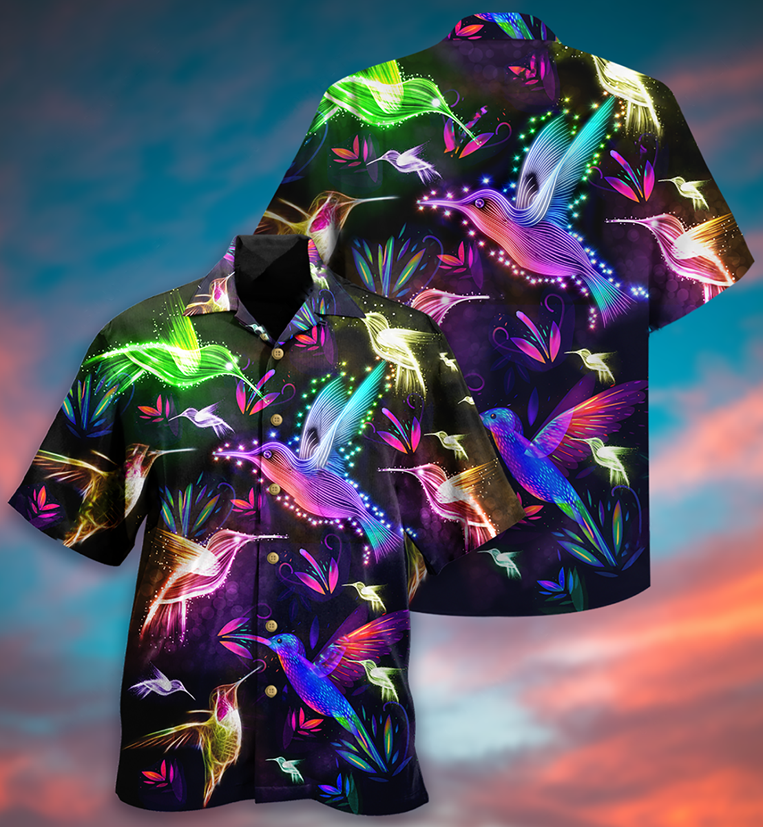 Hummingbird Night Hawaiian Shirt For Vacation Days And Relaxed Coastal Outings