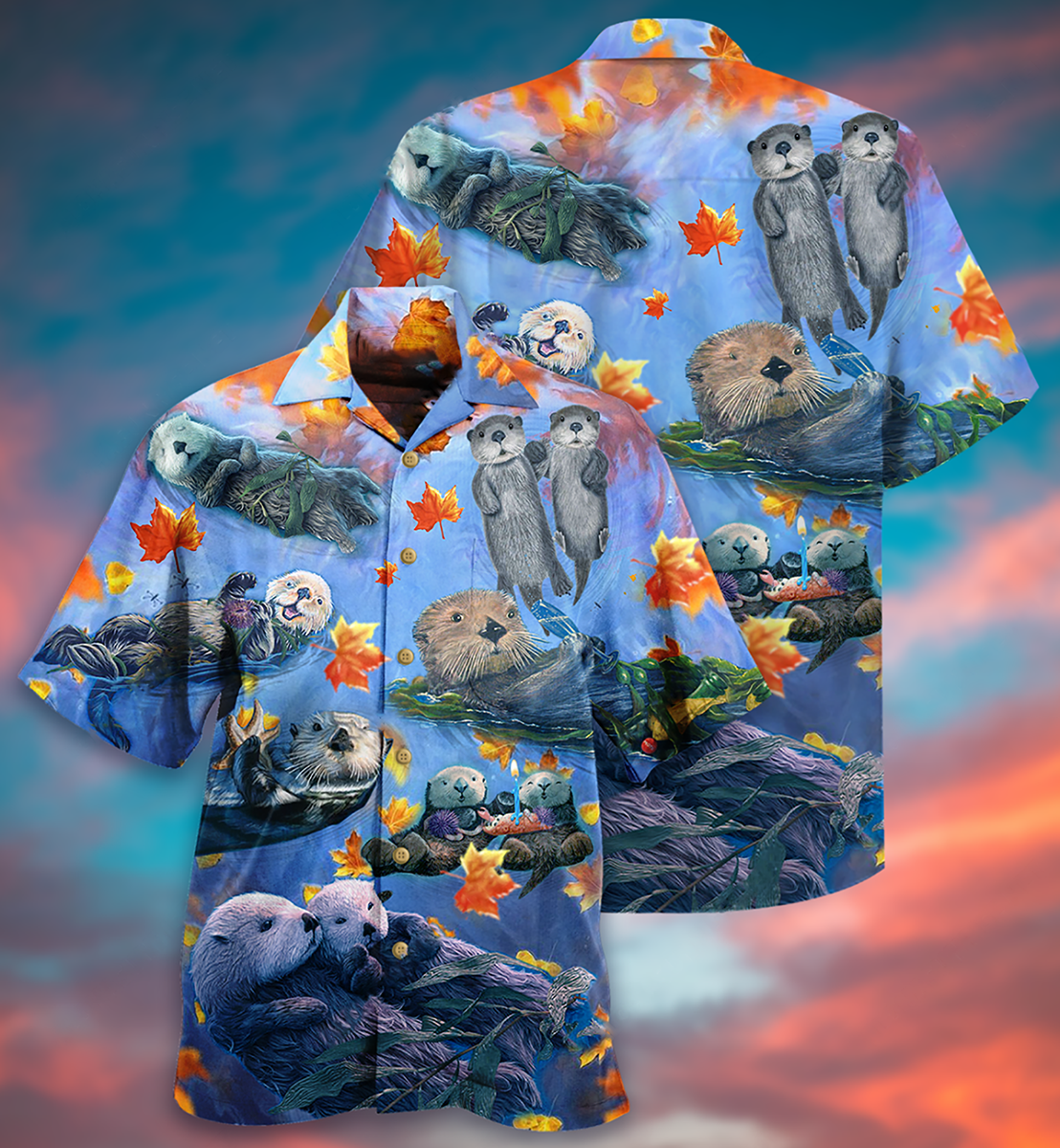 Happy Otter Couple Hawaiian Shirt For Warm Weather Adventures And Everyday Comfort