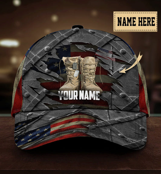 Custom Veteran Crack Pattern Personalized Name Classic Cap For Vacations Festivals Parties And Everyday Outfits