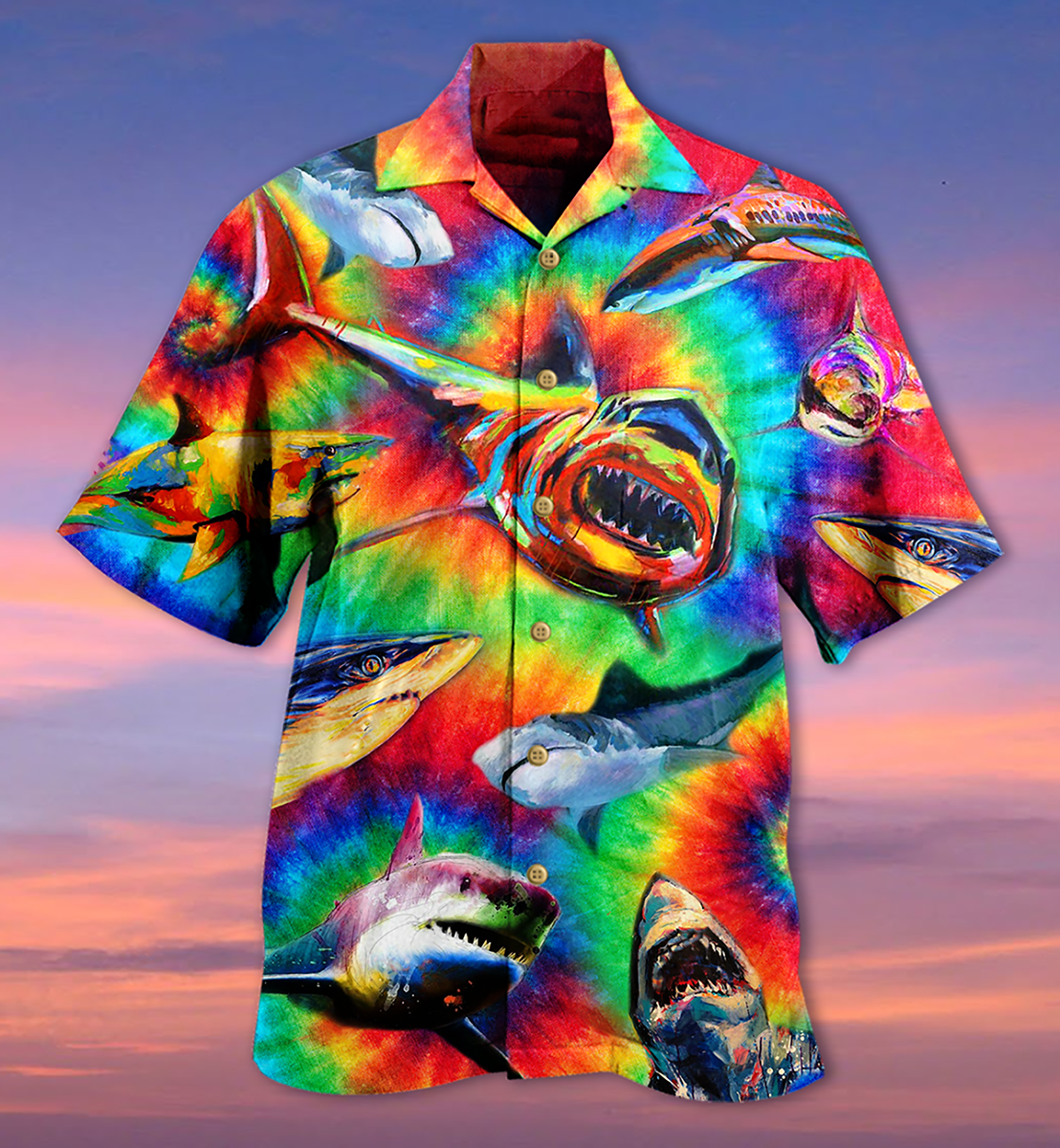 Rainbow Shark Hawaiian Shirt For Summer Vacation And Beach Travel