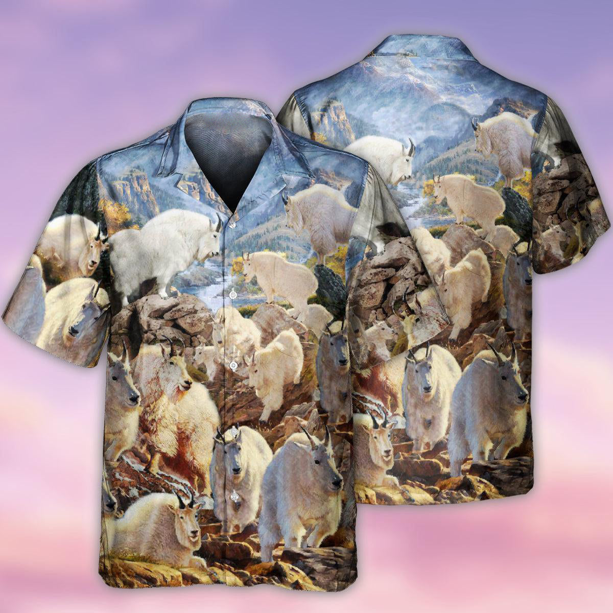 Winter Mountain Goat Hawaiian Shirt With Detailed Graphic For Summer Travel Coastal Events And Thoughtful Gift Giving