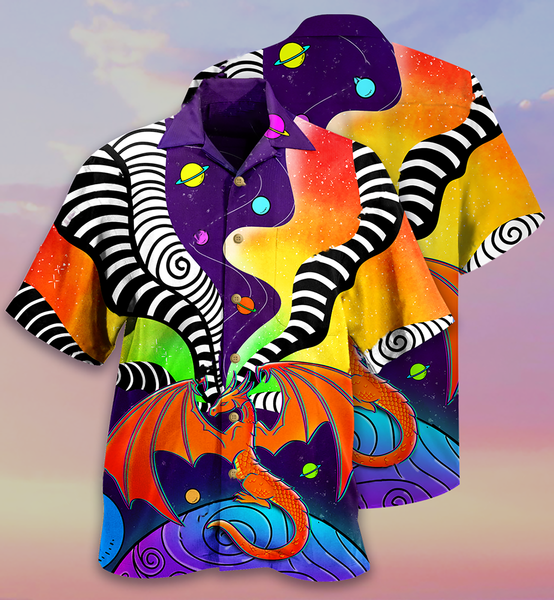 Colorful Dragon Galaxy Hawaiian Shirt For Summer Events And Casual Outdoor Wear