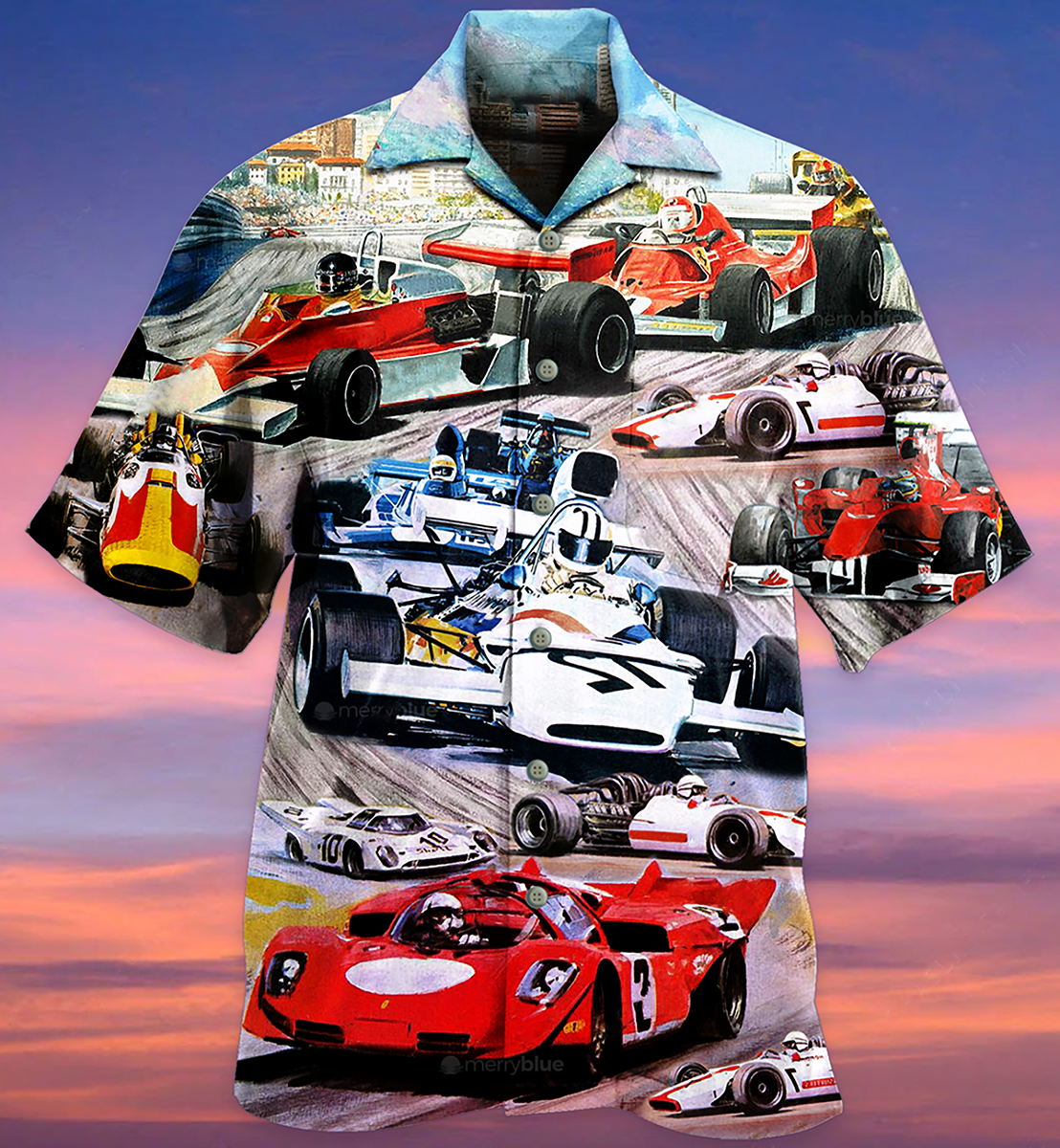 Racing Car Hawaiian Shirt With All Over Print For Resort Travel Summer Outings And Casual Gatherings