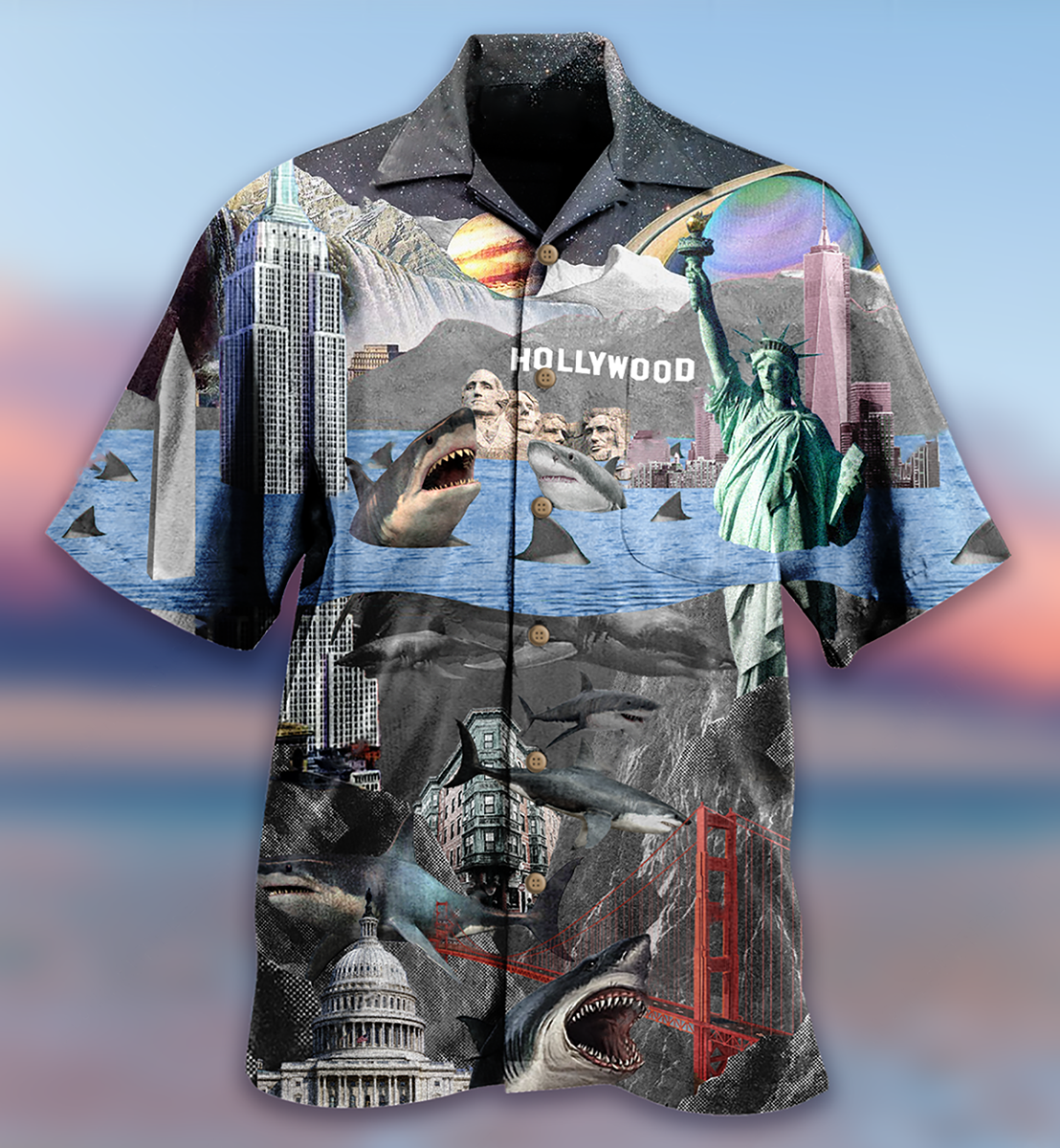 Shark American Hollywood Hawaiian Shirt For Poolside Relaxation And Sunny Getaways