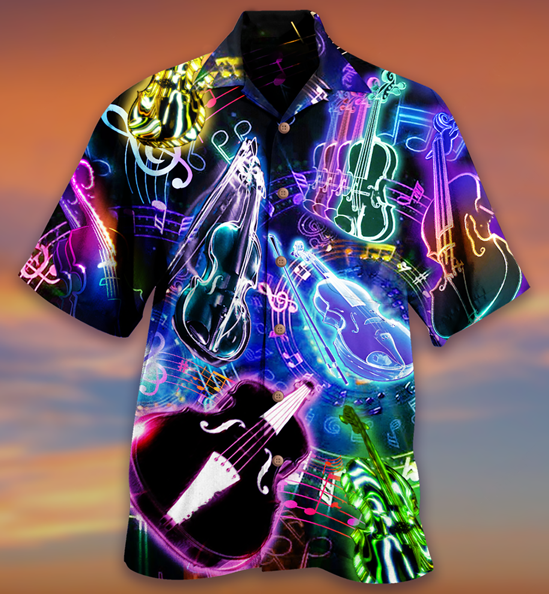 Neon Violin Music Hawaiian Shirt For Summer Vacation And Beach Travel