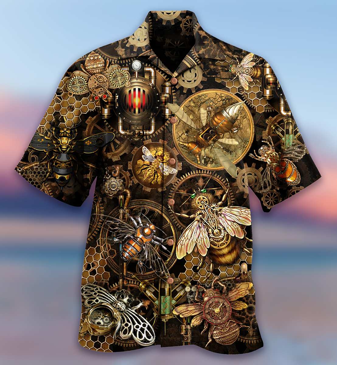 Vintage Mechanical Bug Hawaiian Shirt With Detailed Graphic For Summer Travel Coastal Events And Thoughtful Gift Giving
