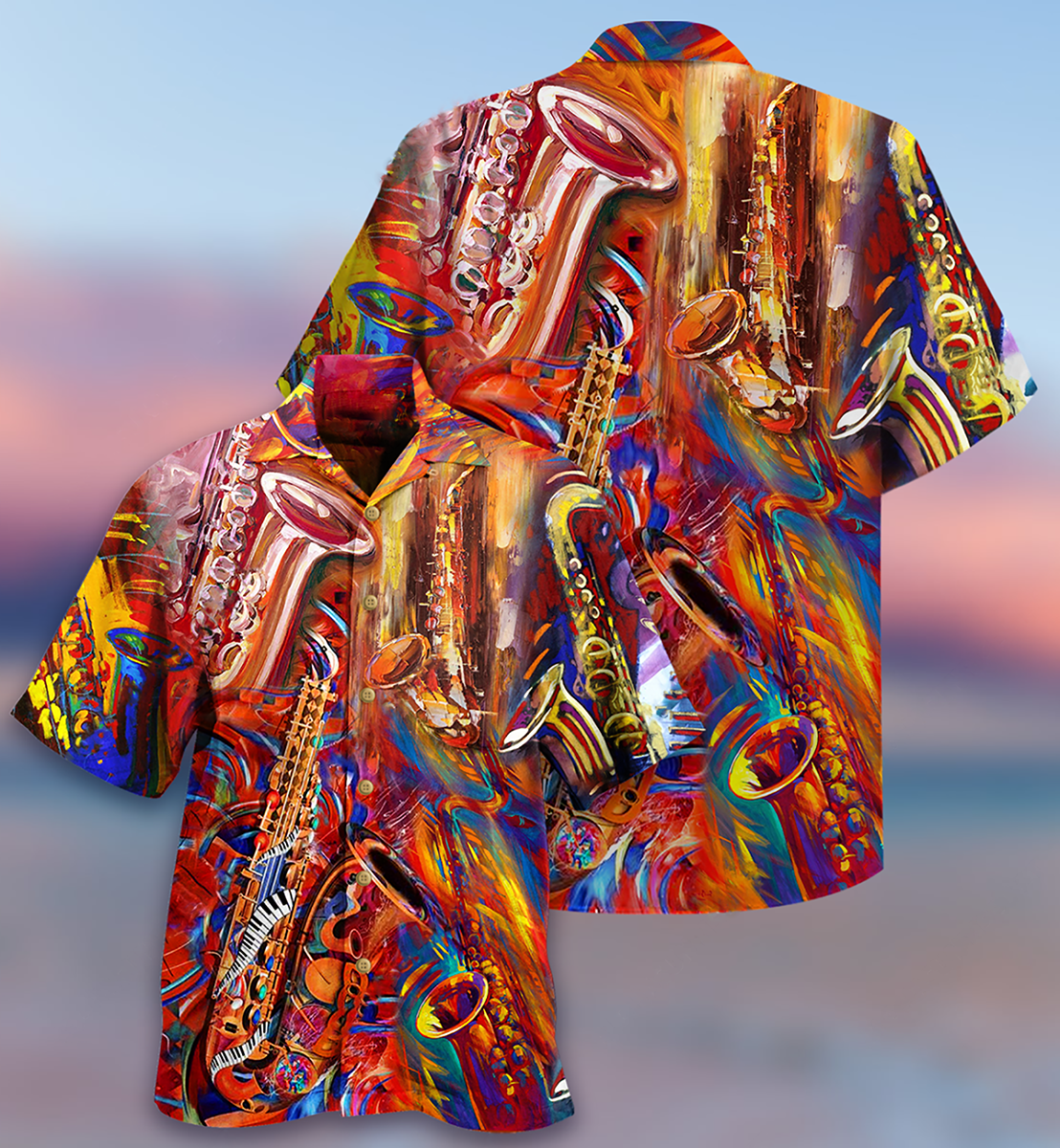 Saxophone Music Hawaiian Shirt Pattern Detail For Vacation Travel And Daily Wear