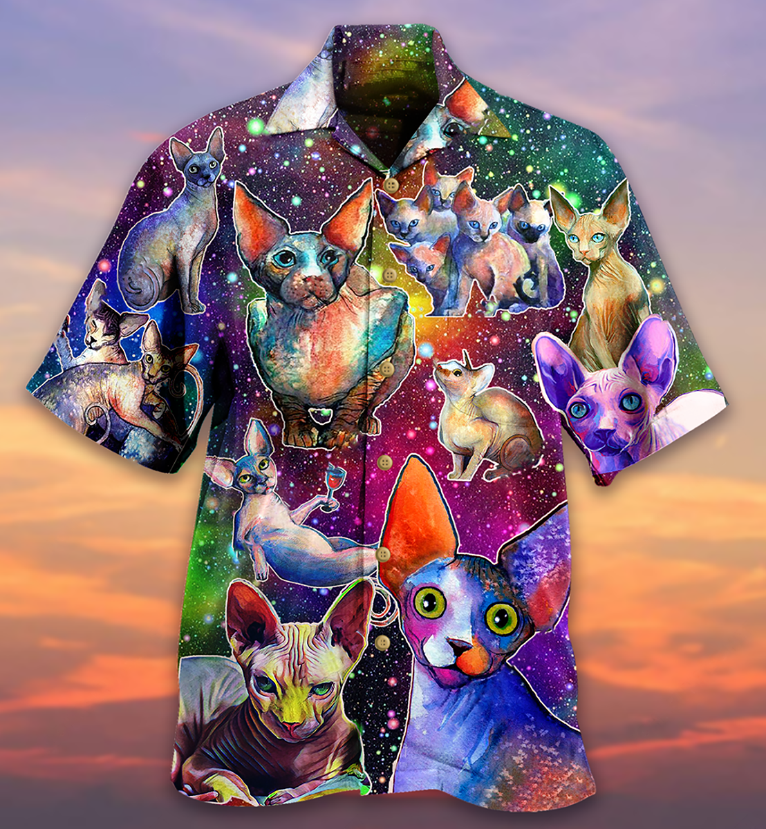 Cat Galaxy Back Hawaiian Shirt Artwork Detail For Resort Trips And Outdoor Activities