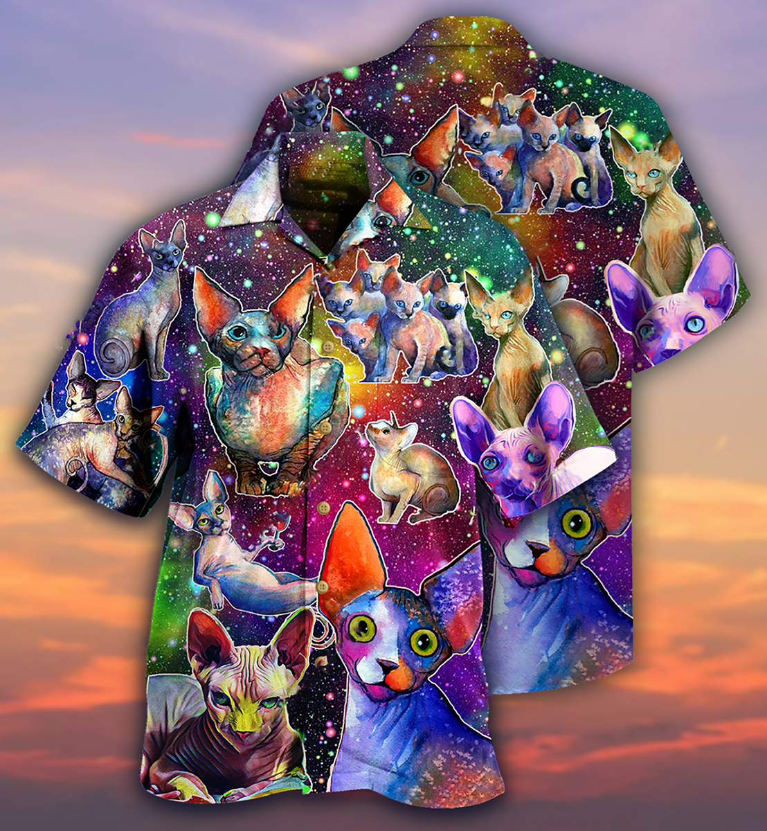Cat Galaxy Back Hawaiian Shirt Design View For Casual Summer Styling
