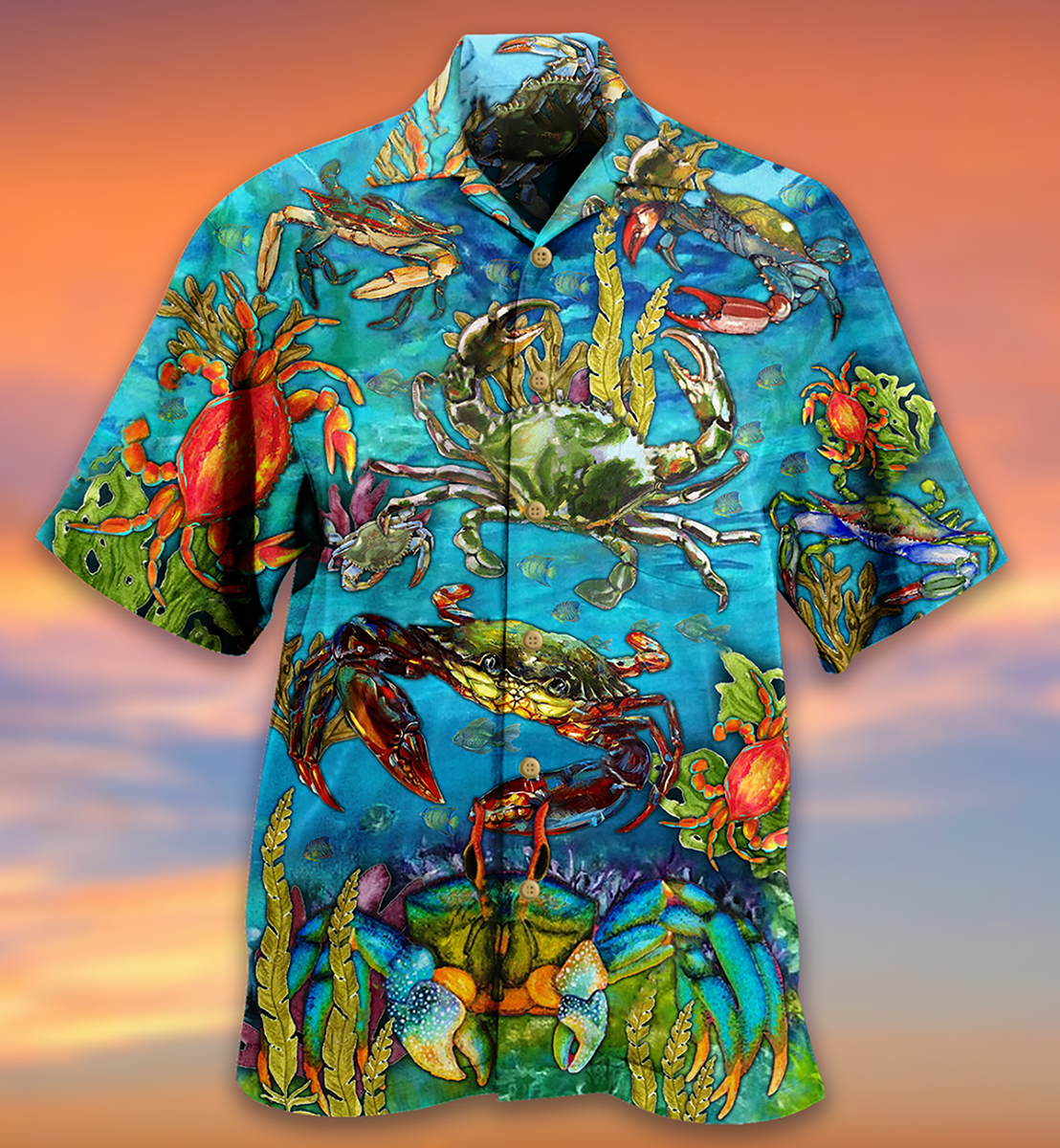 Blue Artistic Crab Hawaiian Shirt With Detailed Graphic For Beach Days Resort Trips And Relaxed Everyday Style