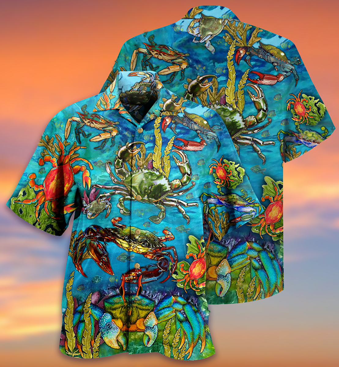 Blue Artistic Crab Hawaiian Shirt With All Over Print For Beach Days Resort Trips And Relaxed Everyday Style